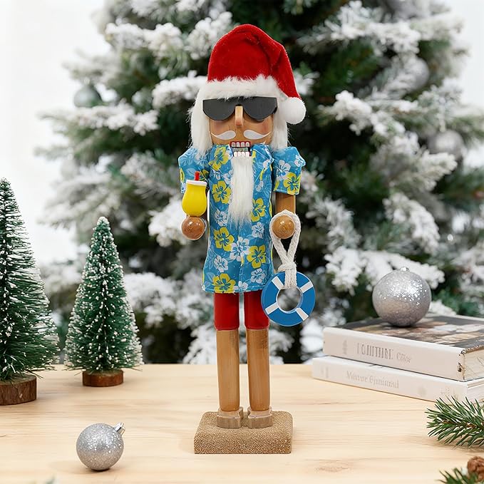Nutcracker Christmas Decor, 14" Wooden Nutcracker Soldier Christmas Decoration Home Mantle Table Fireplace Christmas Ornaments for Festival Party(14" Hawaiian Beach Nutcracker)