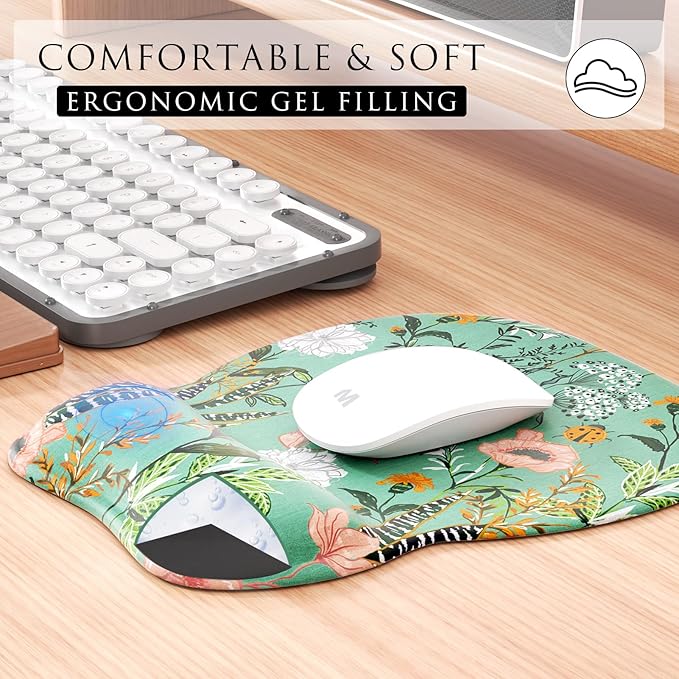 MROCO Ergonomic Mouse Pad with Gel Wrist Rest, Comfortable Mousepad with Smooth Wrist Support Surface and Non-Slip PU Base for Pain Relief, Computer, Office & Home, 9.4 x 8.1 in, Garden Whispers