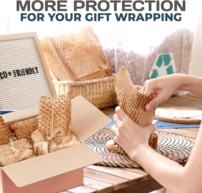 HexcelPack HexaFil Mini - Honeycomb Packing Paper, Eco-Friendly, Sustainable Filler for Shipping & Moving, Cushioned Packing Material in Dispenser Box, Alternative to Bubble Wrap - Natural, 12" x 850'