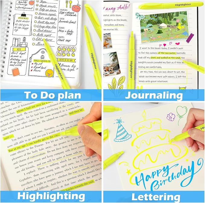 Highlighters Bulk - Quick-Dry No Bleed Markers for Office Classroom School Supplies Adults Kids Teachers Students (Yellow, 60)