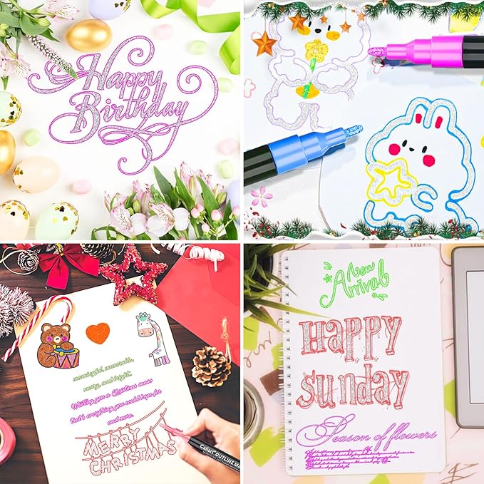 Caliart 36 Colors Outline Shimmer Markers, Glitter Metallic Marker Pens, Stocking Stuffers for Teen Girls Boys Adults Christmas Gifts Trendy Stuff, Cool Fun Craft Drawing Art Supplies Set