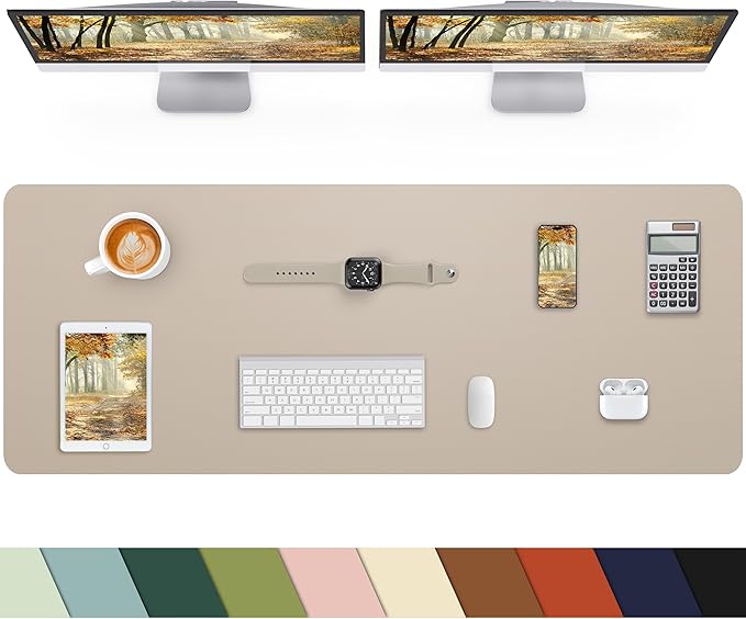 Non-Slip Desk mat,PULeather Desk Pad Protector, Office Desk Mat, Large Mouse Pad,Desk Blotter, Laptop Desk Pad, Waterproof Desk Writing Pad for Office and Home (Apricot, 40" x 17")