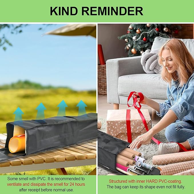 Newbob Wrapping Paper Organizer Storage, 31" Christmas Wrapping Paper Holder for 9 Standard Rolls, Waterproof Gift Wrap Storage Bag with Side Pocket & Handles