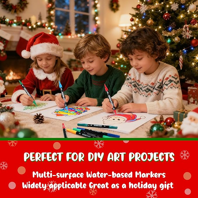 48 Colors Acrylic Paint Markers, Dual Tip with Fine Tip and Brush Tip Pens for Stone, Wood, Calligraphy, Canvas, Ceramic, Metal, Glass, Rock Painting, DIY Crafts