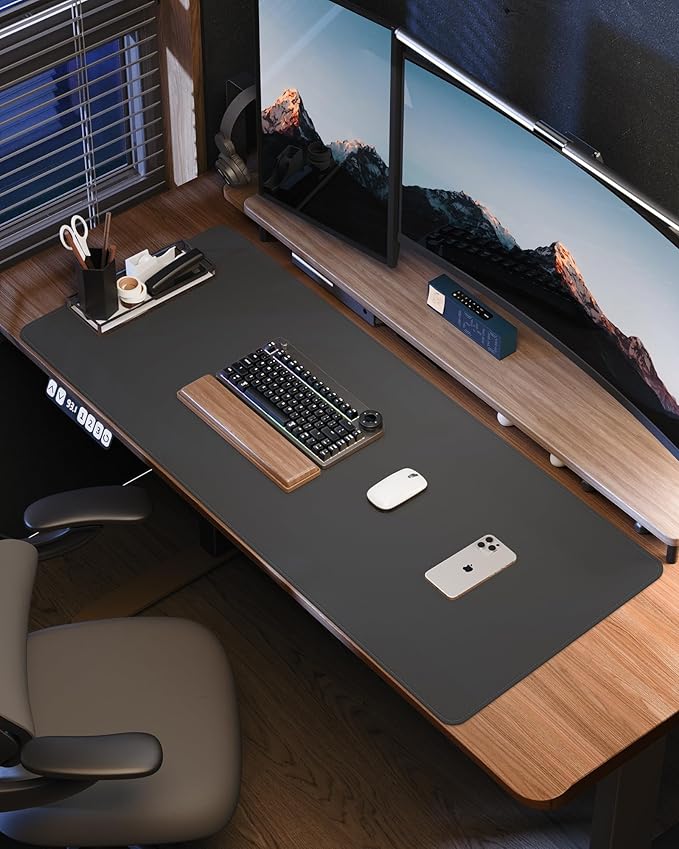 Leather Desk Pad Protector- 48" x 17" Office Desk Mat, Non-Slip PU Leather Mouse Pad, Waterproof Desk Blotter Mat, Desk Cover Mat for Office and Home (Dark Grey)