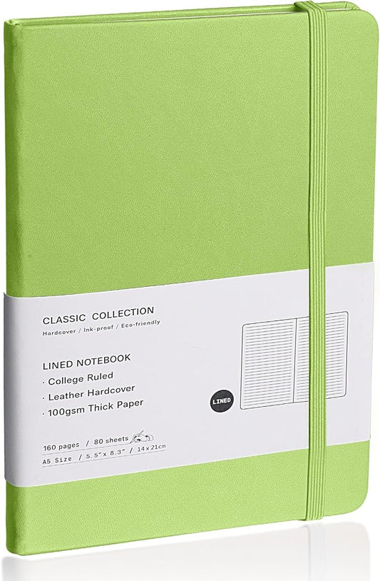 Lined Journal Notebook, (Grass Green), 160 Pages, Medium 5.7 inches x 8 inches - 100 gsm Thick Paper, Hardcover