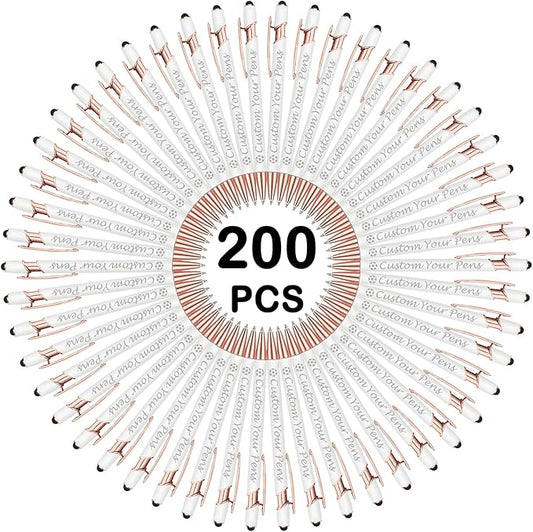 Amlion Personalized Custom Pens with Name Engraved Logo Text,200 Customized Writing Stylus Pen Promotional Item Gift for Men Women Office Business Wedding-White