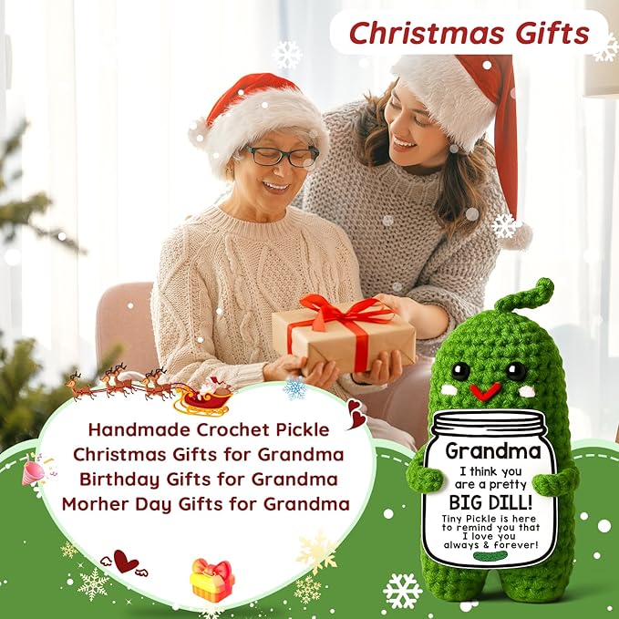 MAMAGIFTREE Grandma Birthday Gifts Christmas, Stocking Stuffers Great Grandma Gifts Gigi Gifts for Grandma You're a Big Dill - Adorable Crochet Pickle Plush with Personalized Message