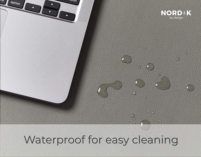 Nordik Leather Desk Mat Cable Organizer - Alaskan Gray 35 X 17 inch - Premium Extended Mouse Mat for Home Office Accessories - Non-Slip Vegan Leather Desk Pad Protector & Desk Blotter Pad