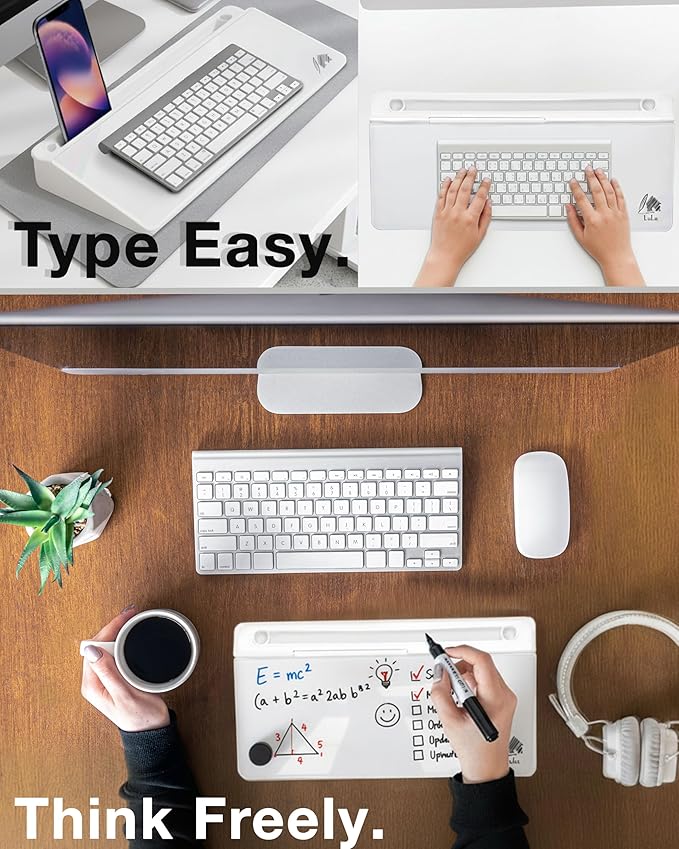 Small Desktop Whiteboard, Glass Dry Erase Board Computer Keyboard Stand Surface Pad with Drawer, Desk Organizer with Accessories for Office, Home, School, to-Do List Board