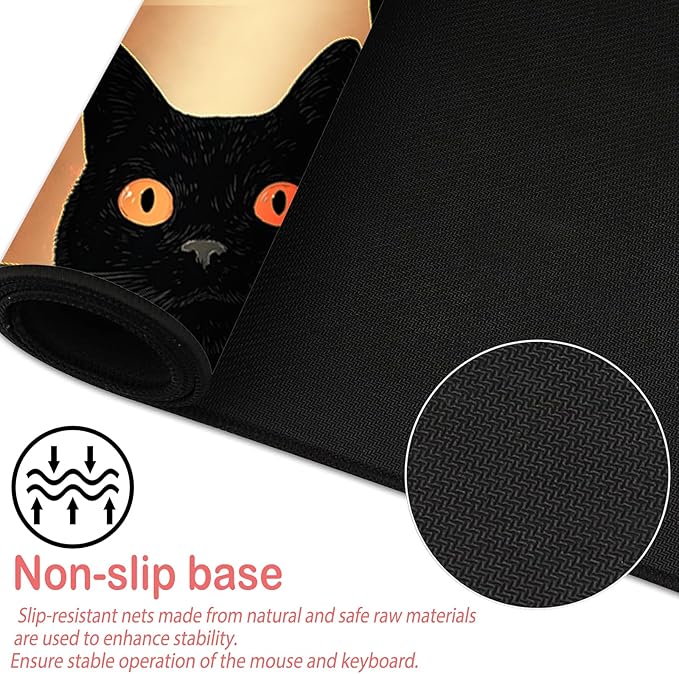 Nuxovilar Professional Large Mouse Pad & Computer Game Mouse Mat (35.4x15.7IN, Artistic Black Cats with Yellow Eyes) (90 * 40cm Artistic Black Cats)