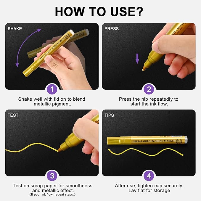 IVSUN Super Golden Metallic Markers, 18 Colors Glitter Acrylic Paint Pens for Black Paper, Fabric, Rock Painting, Glass, Wood, Scrapbooking, Photo Albums, Card Making, DIY Crafts Supplies