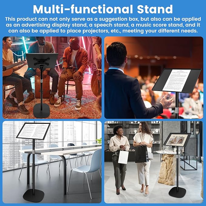 Metal Suggestion Box with Stand Floor Standing Donation Box with Lock and Key Heavy-Duty Collection Case for Charity Home Office Church Elections, Black