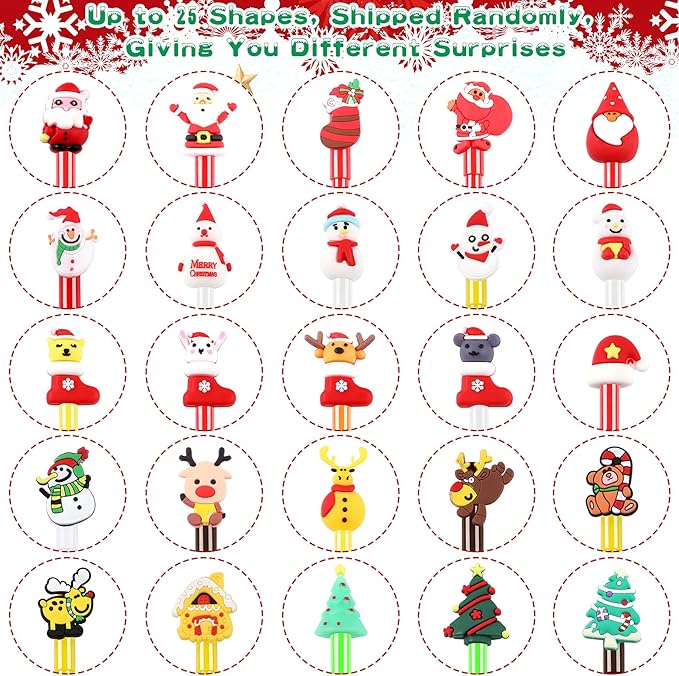 SANNIX 50 Pcs Christmas Pens for Kids, Cartoon Gel Ink with Black Ink for Students Teacher School Supplies Cute Holiday Pens Christmas Party Favors (20 Styles)