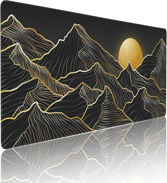 Mountain Line Art Large Mouse Pad, Vintage Aesthetic Gaming Desk Mat, XXL Keyboard Desk Pad Mat for Desktop, 35.4"x15.7" Non-Slip Base Big Mousepad with Stitched Edges