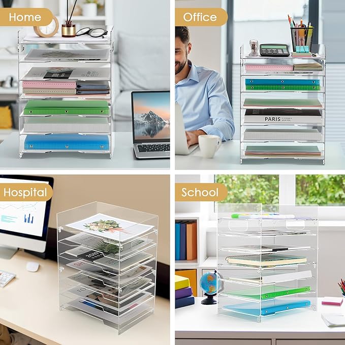 MaxGear 7 Tier Acrylic Paper Tray, Clear File Trays, Acrylic Clear Letter Tray Organizer, Stackable Desk Trays, Stackable Paper Organizer, Office Desk Organizers and Accessories