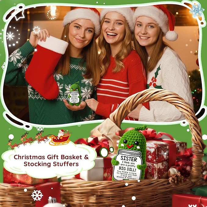 MAMAGIFTREE Funny Sister Gifts Birthday Gifts Christmas for Sister Stocking Stuffers, Big Sister Little Sister Gifts Secret Sister Gift from Sister, Handmade Crochet Pickle Present Adult Sister