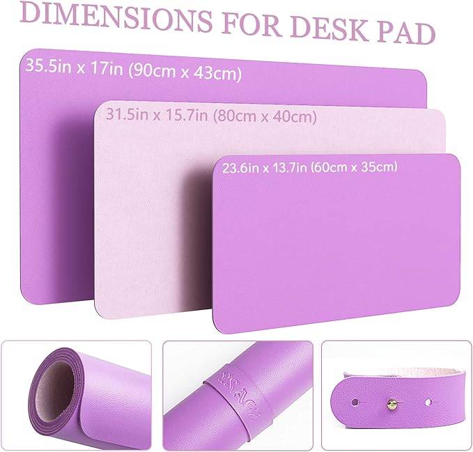 YSAGi Non-Slip Leather Desk Pad, Waterproof Laptop Computer Desk Keyboard Mat, Table Protector Blotter Mat, Large Mouse Pad for Office/Work/Home/Decor(Purple, 23.6" x 13.7")