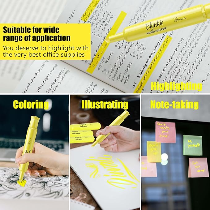Highlighters Bulk 150 Pack of Yellow Colors Tank Style Chisel Tip Highlighters Set for Kid and Adult Coloring Highlighting for Classroom Office School Supplies and Shop Short Style.