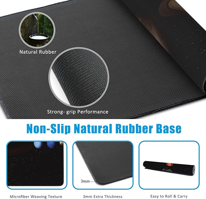 Mouse Pad,Solar System Planet Desk Mat for Desktop,Desk Pad with Non-Slip Base and Stitched Edge,Extended Mousepad for Office and Home 35.4X15.7 Inch