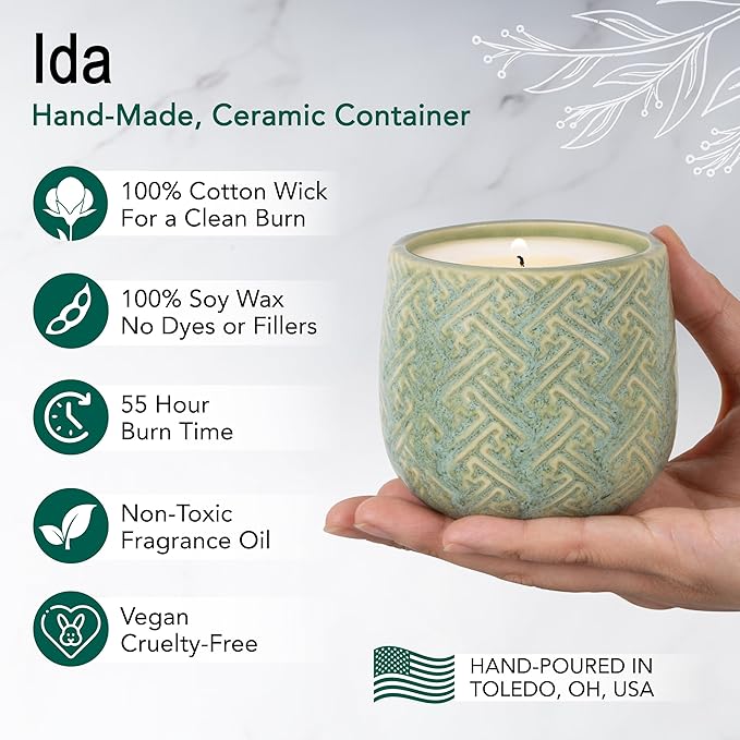 Hyggelight - The Growing Candle, Rosemary & Sage Scent, 10oz Ceramic Pot, Single Wick Aromatherapy Candles, 100% Soy for Women and Men, Ida