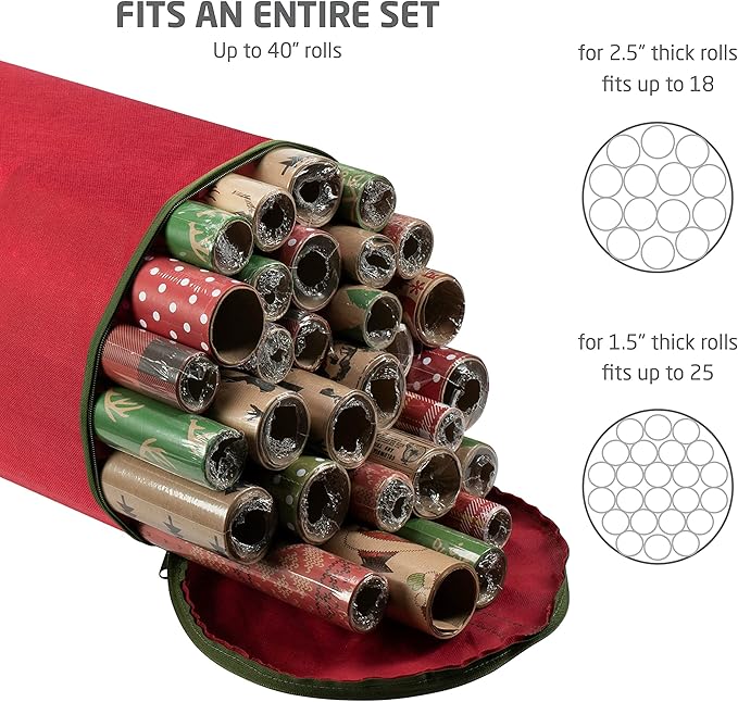 ZOBER Wrapping Paper Storage Containers - 40 Inch Gift Wrapping Organizer Storage - Fits 20 Standard Rolls of Wrapping Paper - Breathable Fabric, Waterproof