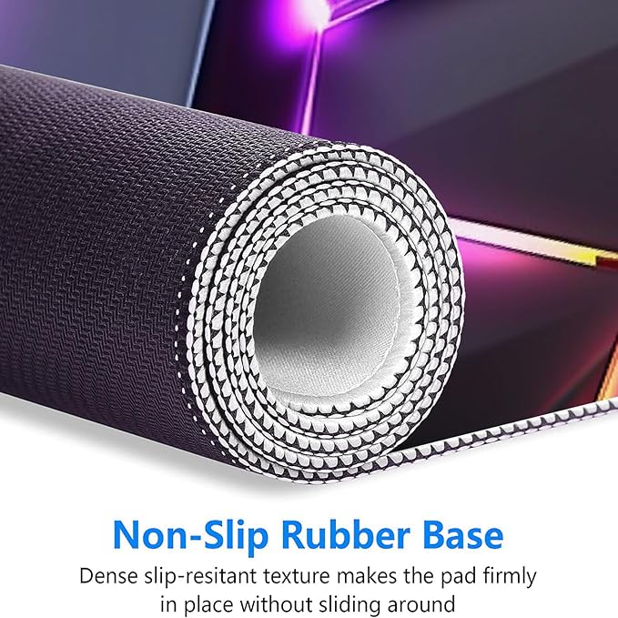 Neon 3D Geometry Desk Pad Mouse Pad Colorful Crack Cool Extended Gaming Mouse Pad Mat with Stitched Edge Non-Slip Base Big Mouse Pad Office Computer Keyboard Laptop Home 31.5"x11.8"