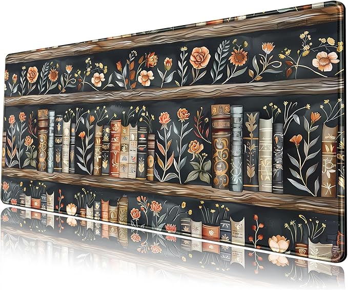 Library Desk Mat Dark Academia Large Mouse Pad Forest Book Nature Floral Gaming Mousepad XL Vintage Aesthetic Desk Pad 31.5 x 11.8 in Laptop Computer Keyboard Mouse Mat Accessories Decor