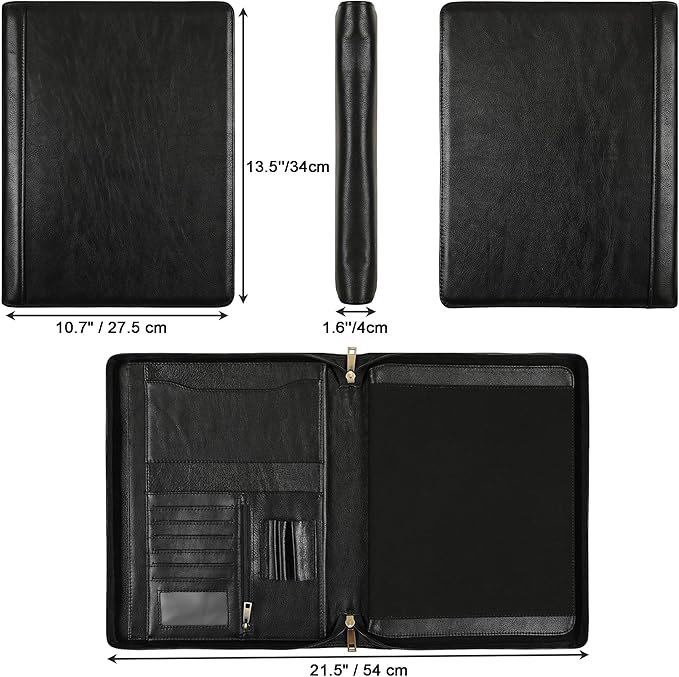 Leather Portfolio for 12.9 inch iPad Pro (2018/2020/2021/2022), Leather Padfolio Organizer with Ipad Holder for Letter Size Notepad, Personalized Portfolio for Men/Women (Black, Non-Custom)