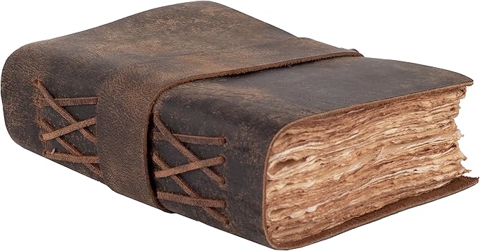 LEATHER VILLAGE Leather Bound Vintage Journal for Women & Men - Book of Shadows - Lock Closure - 200 Pages of Antique Deckle Edges Handmade Paper - Rustic Brown Color - 7 X 5 inches