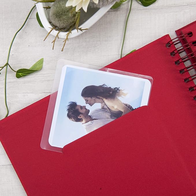 10 x 10 Inch DIY Scrapbook Photo Album with Window Design Cover 80 Pages Craft Paper Memory Book for Weeding Anniversary Travel and Baby (Red)