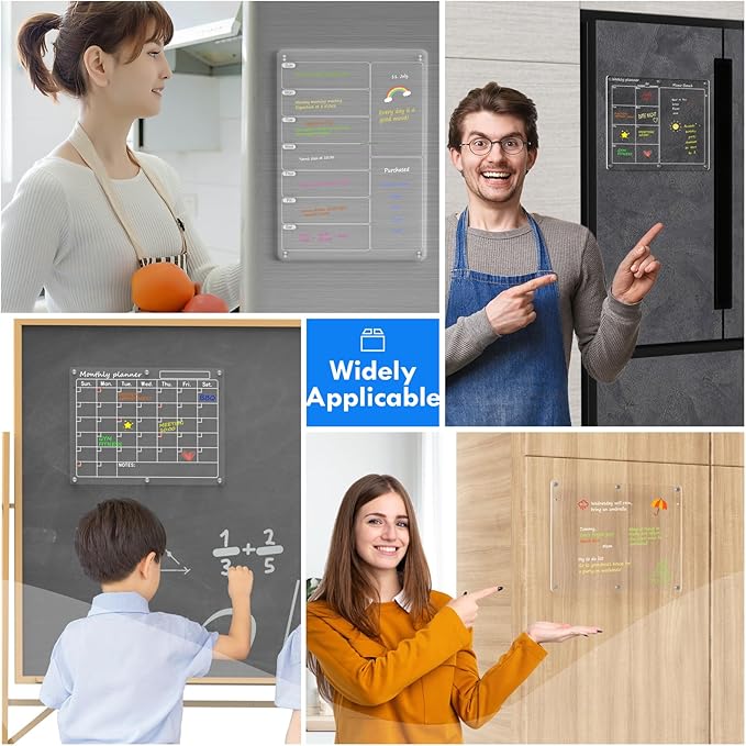 Magnetic Acrylic Calendar for Fridge,2 Pack 12"x16" Clear Fridge Calendar Dry Erase Magnetic Planning Boards Set(Weeklyly Planner+Blank Memo Board)