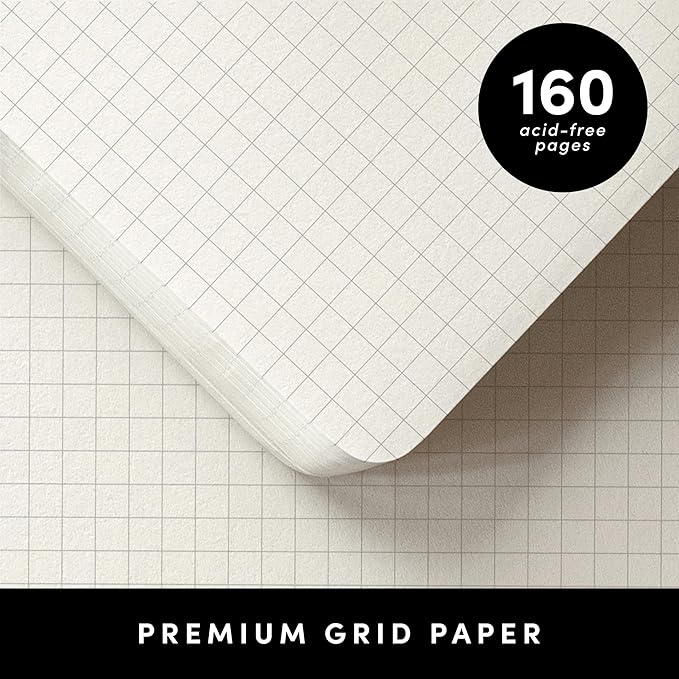 PAPERAGE Graph Paper Journal Notebook, (Dark Green), 160 Pages, Medium 5.6 in x 8 in - 100 GSM Thick Paper – Hardcover Grid Notebook for Work or School