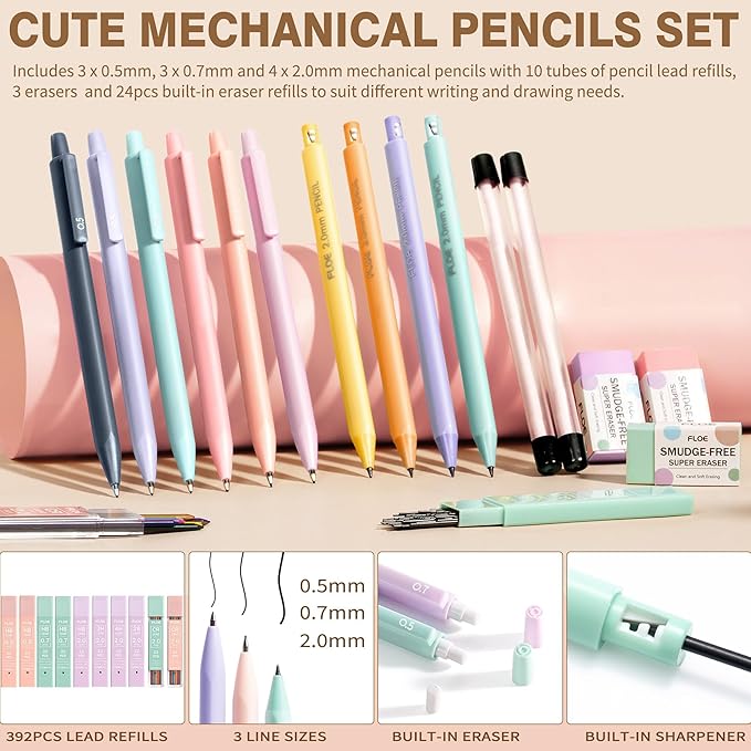 62PCS Aesthetic School Supplies with Cute Pencil Case, Pastel Highlighters Black Ink Gel Pens Mechanical Pencils Kit, Back to School Supplies College Essentials Preppy Stationary Set for Student Girls