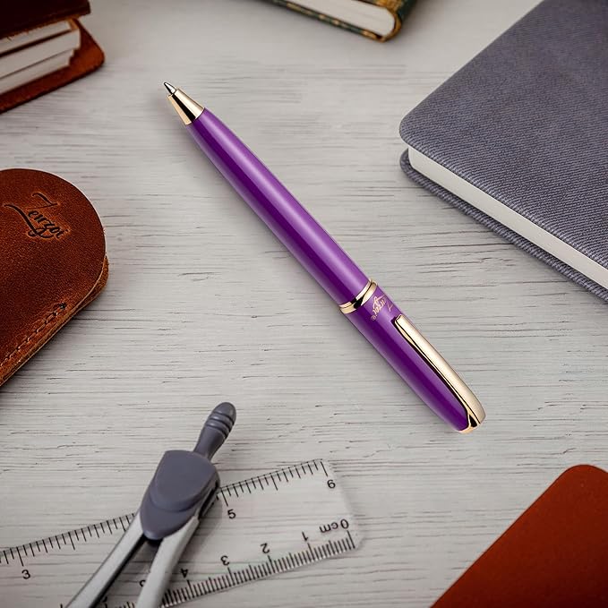 ZenZoi Purple Ballpoint Pen – Beautiful Pen w/Gold Trim. Nice, Smooth Writing Schmidt Ink Refills. Fancy, Luxury Pen Gift Set for Women, Men. Retractable, Professional, Journaling Pen