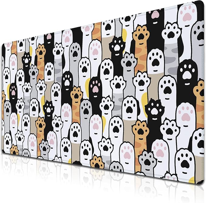 Office Desk Pad Cat Paws Cute Mouse Mat Large Gaming Mouse Pads Desk Mouse Pad Long Desk Pad Non-Slip Rubber Base Waterproof with Stitched Edges 35.4 X 15.7 for Game Office,