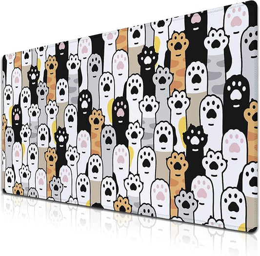 Office Desk Pad Cat Paws Cute Mouse Mat Large Gaming Mouse Pads Desk Mouse Pad Long Desk Pad Non-Slip Rubber Base Waterproof with Stitched Edges 35.4 X 15.7 for Game Office,