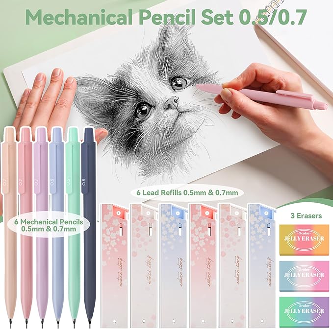 61 PCS Aesthetic School Supplies with Cute Pencil Case, Pastel Highlighters, Gel & Erasable Pens, Mechanical Pencils, Refills, Complete Essentials Stationery Kit for Students (Green)