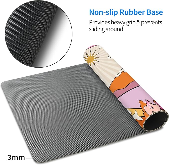 MAYCARI Cute Desk Mat Retro Flowers Clouds Sun and Rainbow Orange Boho Aesthetic Desk Pad Mouse Pad Gaming Mousepad XXL Laptop Keyboard Desktop Writing Pad for Girls Students 31.5"X15.7"