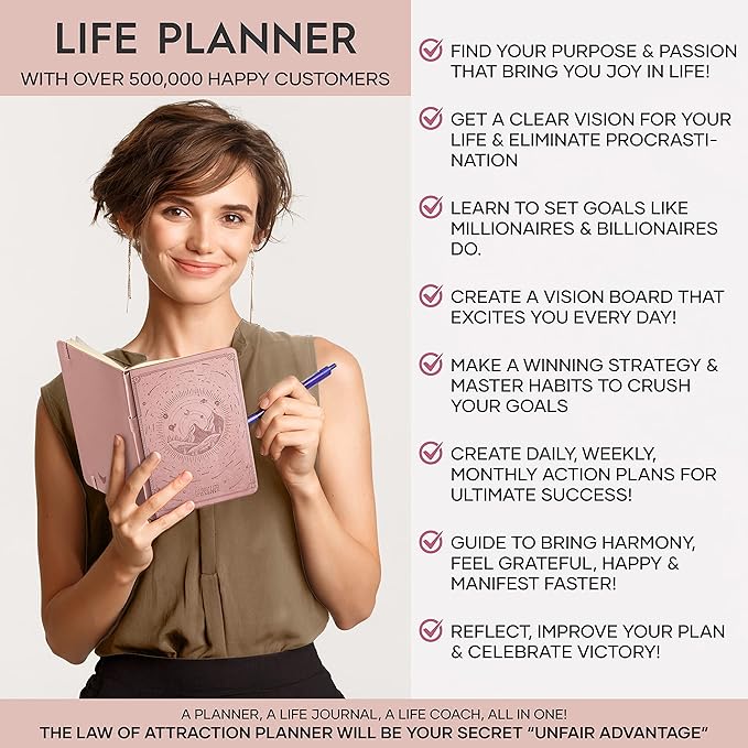 Life Planner - A 12 Month Journey to Crush Your Goals, Increase Productivity, Passion, Success & Happiness - Weekly & Monthly Life Planner, Habit-Tracker, Gratitude Journal & Organizer, A5