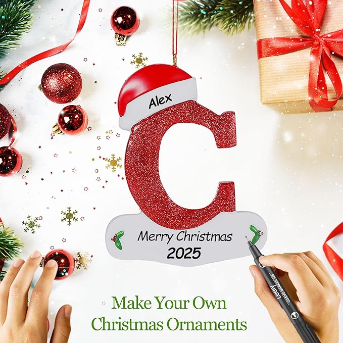 Personalized 26 Letters Ornaments for Christmas Tree 2025, Custom Christmas Ornament with Family Member's Names 3D Resin Xmas Hanging Pendant Original Gifts for Family Friends(C)