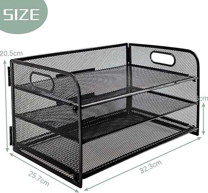 Paper Letter Tray with Handle, 3 Tier Metal Mesh Desk File Organizer, A4 Paper Desktop Filing Trays, Desk Tidy Magazine Document Holder for Home Office, Black