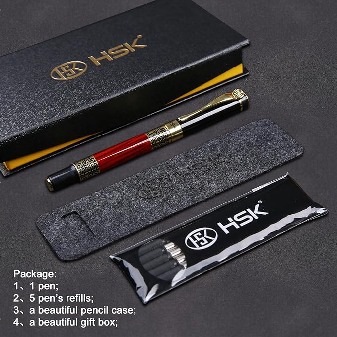HSK Luxury gift Pen Ballpoint Pens Black Refill,Classical retro style pen,Best Ball Pen Gift Set for Men & Women Professional Executive,Office,Nice Pens Classy Gift Box (Red)