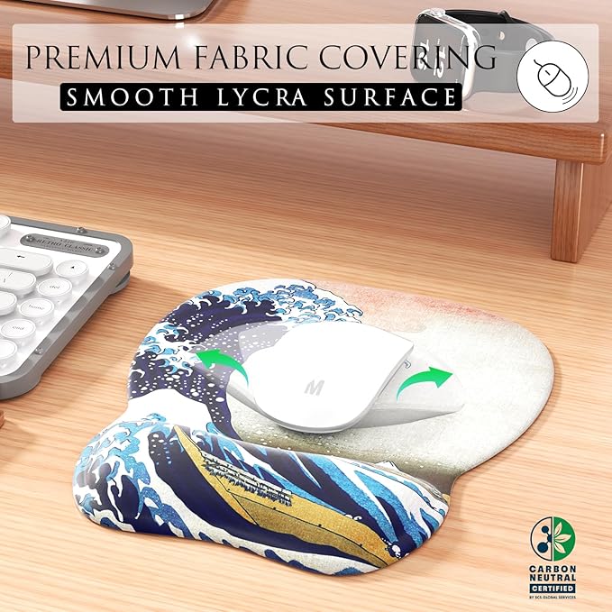 MROCO Ergonomic Mouse Pad with Gel Wrist Rest, Comfortable Mousepad with Smooth Wrist Support Surface and Non-Slip PU Base for Pain Relief, Computer, Laptop, Office & Home, 9.4 x 8.1 in, Great Wave