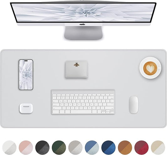 Leather Desk Pad Protector, Mouse Pad, Office Mat, Non-Slip PU Leather Blotter, Laptop Pad, Waterproof Writing Pad for Office and Home (White, 31.5" x 15.7")