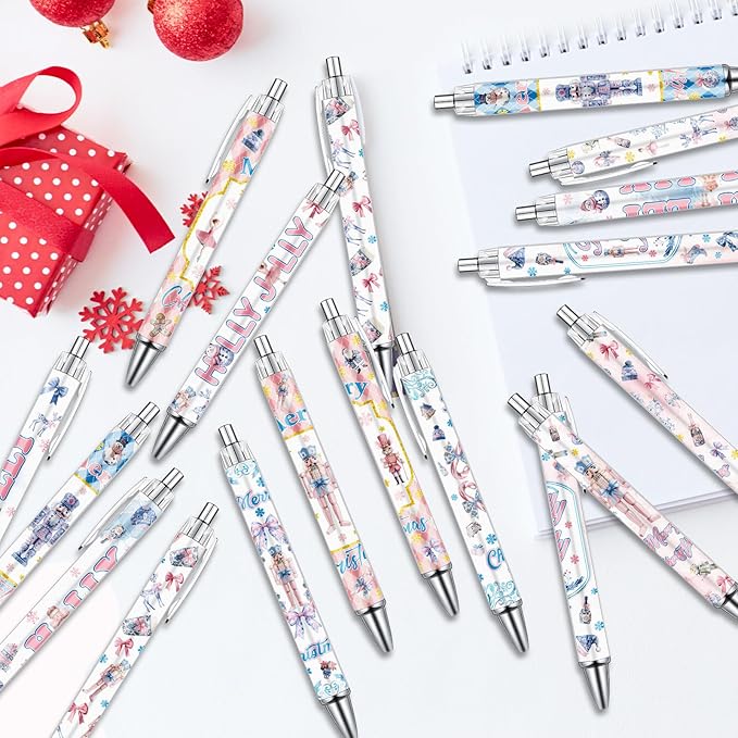 Christmas Nutcracker Ballpoint Pens Gifts - 24 Pcs Merry Christmas Pens Set Retractable Smooth Writing Pen Bulk Gift for Women Men Office Classroom Home Students Teacher Bookish School Party Supplies