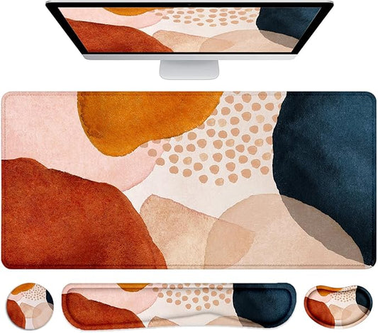 LATEEFAH Desk Mat, Mouse Pad with Wrist Rest, 4-in-1 Large Mouse Pads for Desk, Ergonomic Mouse Pad and Keyboard Wrist Rest Gaming Keyboard Mat for Office, Home