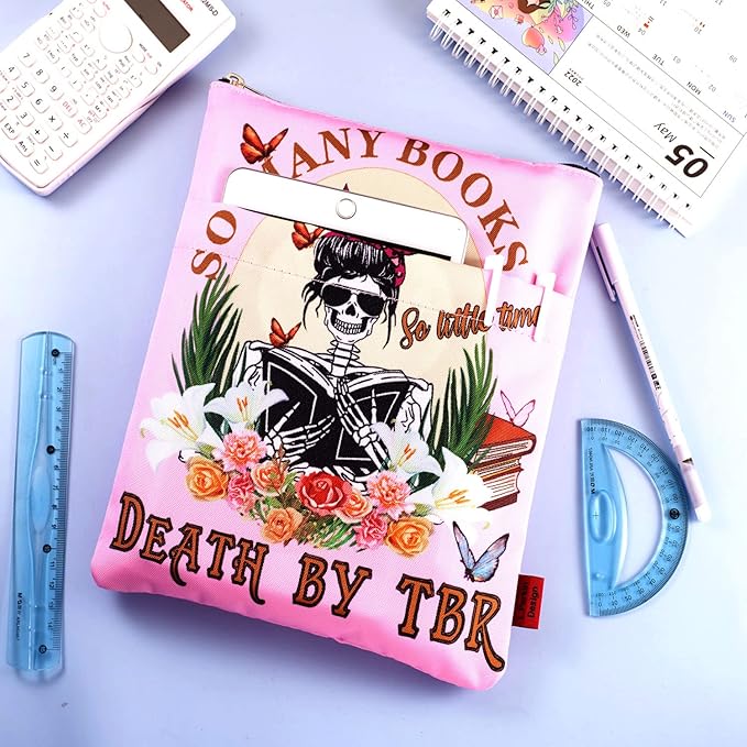 LParkin So Many Books So Little Time Death by TBR Book Covers for Readers Sleeve Gift Paperback Book Cover with Zipper