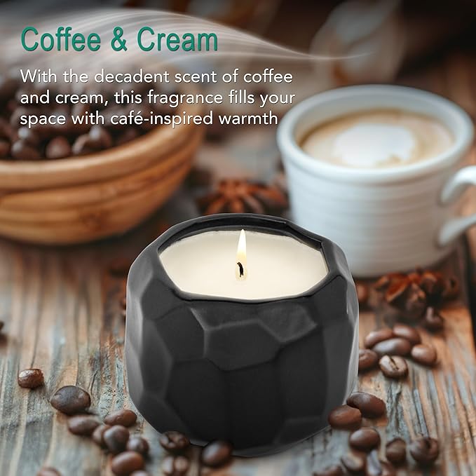 Hyggelight - The Growing Candle, Coffee Scented, 13oz Ceramic Pot, Aromatherapy Candles, 100% Soy, Cream and Espresso Aroma for Home, Emma