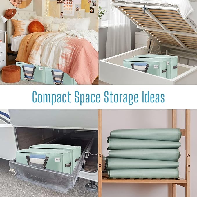 VENO 8 Pack Moving Bags, Comforter and Blanket Storage Bags for Closet, Moving Boxes, Boxes with Lids Alternative, College Dorm Packing Supplies, Foldable Heavy-Duty Tote (Light Green Matte, 8 Pack)